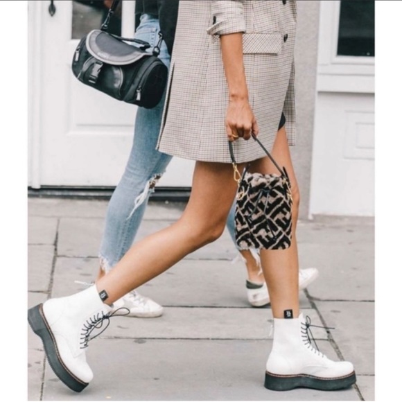 NWT ZARA Leather White Combat Boots Blogger Fav